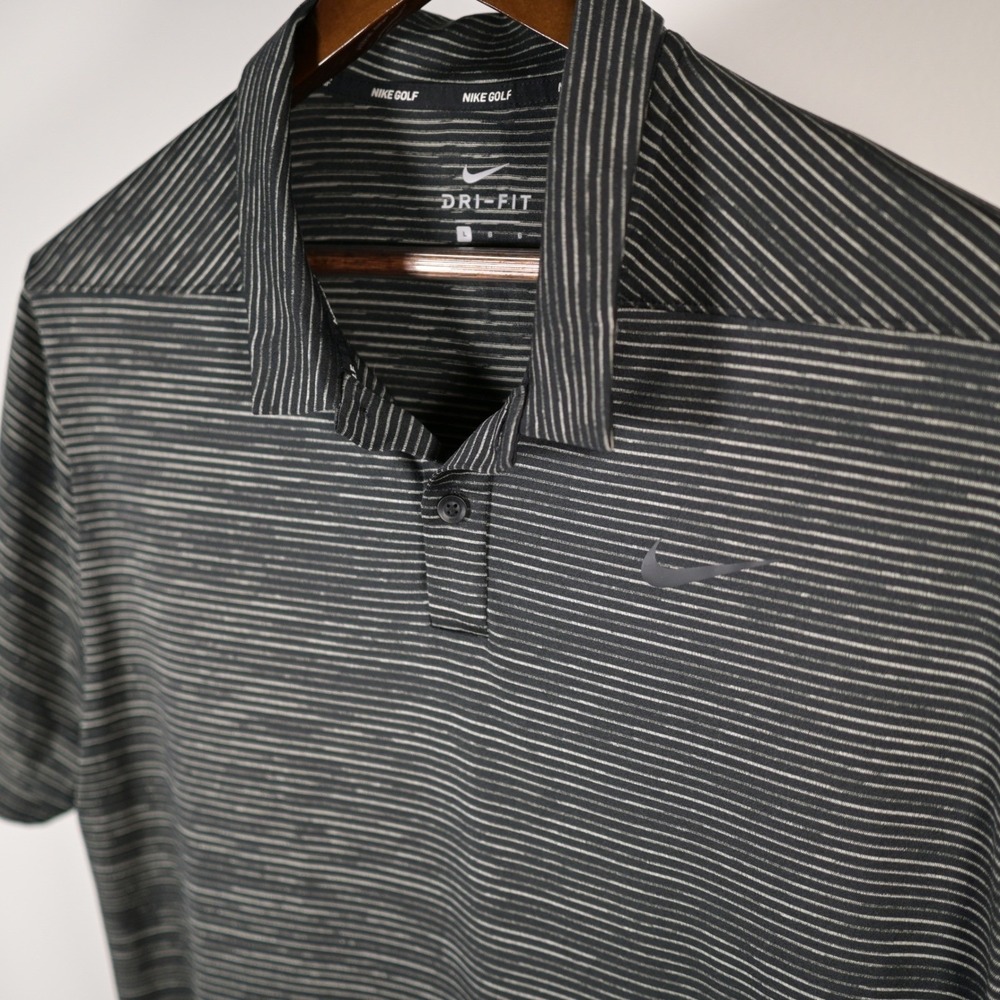 Nike Golf Dri-FIT Mens Large Black Striped Short Sleeve Polo Shirt Performance